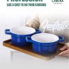 Lareina Large 25oz Ceramic Soup Bowls with Handles - Set of 4 Modern Gray Gradient Ceramic Soup Crocks for Kitchen. Microwave. Oven. and Dishwasher Safe.Blue
