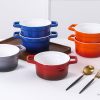 Lareina Large 25oz Ceramic Soup Bowls with Handles - Set of 4 Modern Gray Gradient Ceramic Soup Crocks for Kitchen. Microwave. Oven. and Dishwasher Safe.Blue