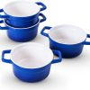 Lareina Large 25oz Ceramic Soup Bowls with Handles - Set of 4 Modern Gray Gradient Ceramic Soup Crocks for Kitchen. Microwave. Oven. and Dishwasher Safe.Blue