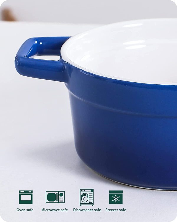 Lareina Large 25oz Ceramic Soup Bowls with Handles - Set of 4 Modern Gray Gradient Ceramic Soup Crocks for Kitchen. Microwave. Oven. and Dishwasher Safe.Blue