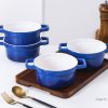 Lareina Large 25oz Ceramic Soup Bowls with Handles - Set of 4 Modern Gray Gradient Ceramic Soup Crocks for Kitchen. Microwave. Oven. and Dishwasher Safe.Blue