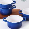 Lareina Large 25oz Ceramic Soup Bowls with Handles - Set of 4 Modern Gray Gradient Ceramic Soup Crocks for Kitchen. Microwave. Oven. and Dishwasher Safe.Blue