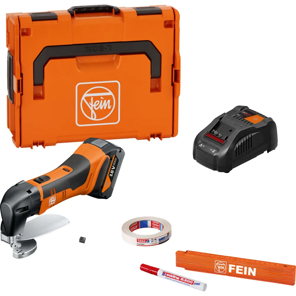 Fein Akku-Blechschere bis 1,6 mm ABLS 18 1.6 E AS / 1x 5,0 Ah Akku + Ladegerät L-Boxx - 71300663000