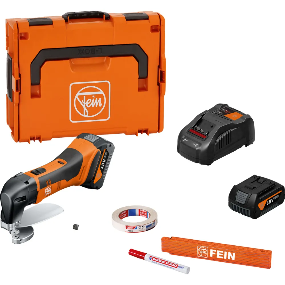 Fein Akku-Blechschere bis 1,6 mm ABLS 18 1.6 E AS / 2x 5,0 Ah Akku + Ladegerät L-Boxx - 71300664000