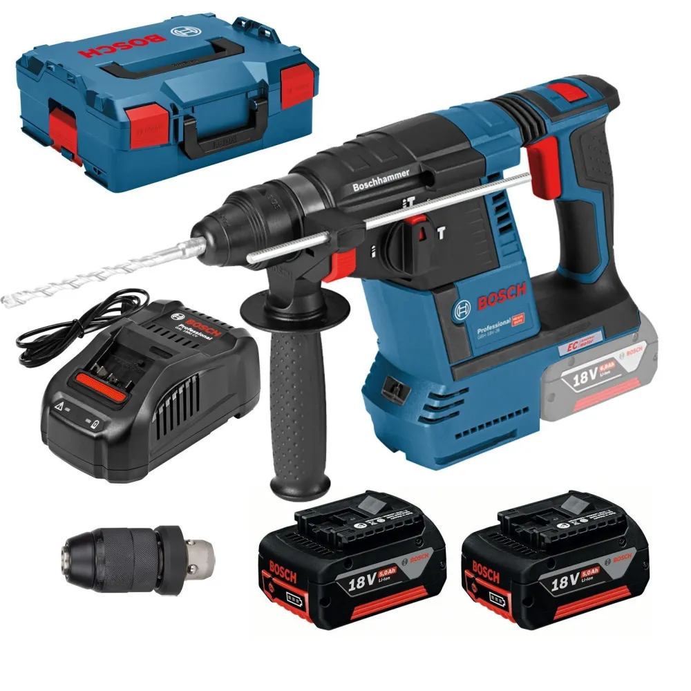 Bosch Akku-Bohrhammer GBH 18V-26 F / 2x 5,0 Ah Akku + Ladegerät L-Boxx - 0611910007