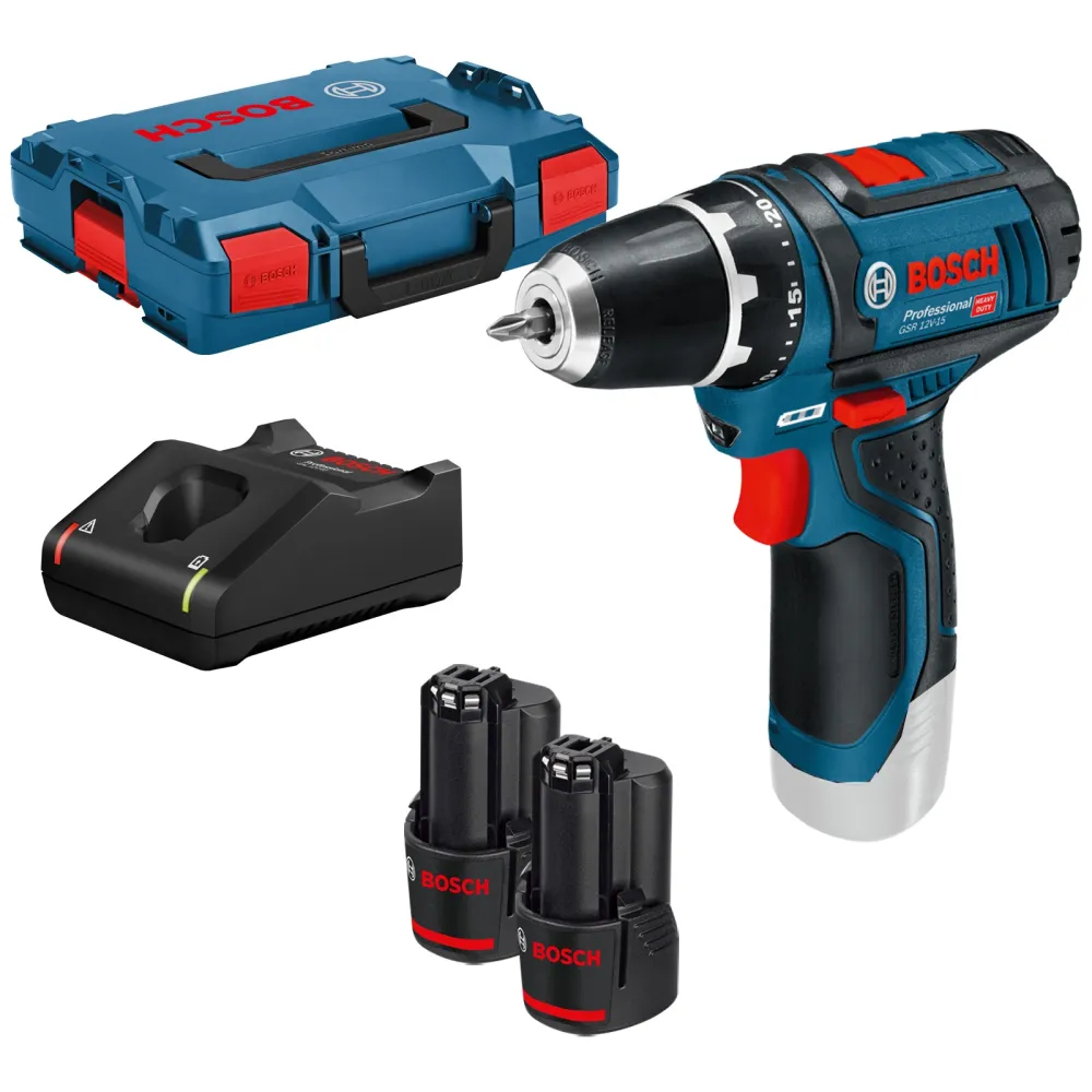 Bosch Akku-Bohrschrauber GSR 12V-15 / 2x 2,0 Ah Akku + Ladegerät L-Boxx - 0601868109