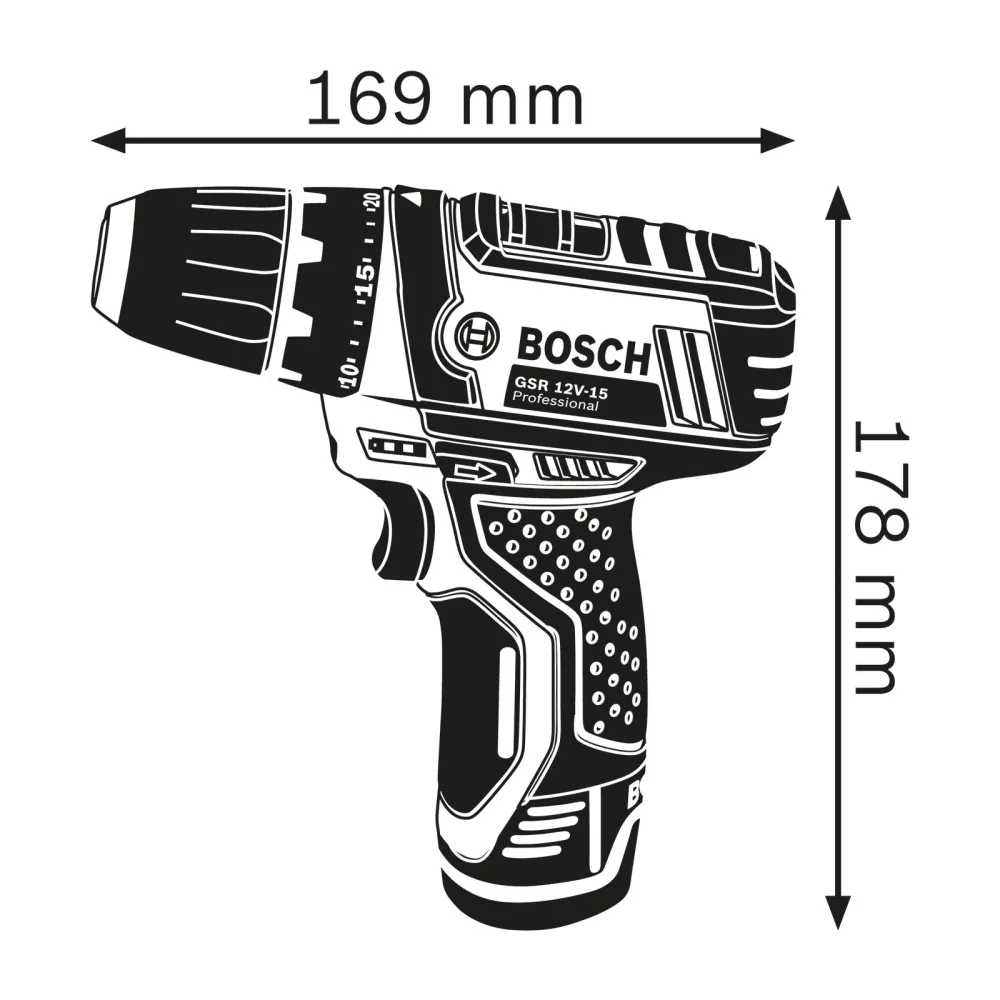 Bosch Akku-Bohrschrauber GSR 12V-15 / 1x 2,0 Ah + 1x 4,0 Ah Akku + Ladegerät inkl. Bit- und Bohrer-Set im Softbag - 061599...