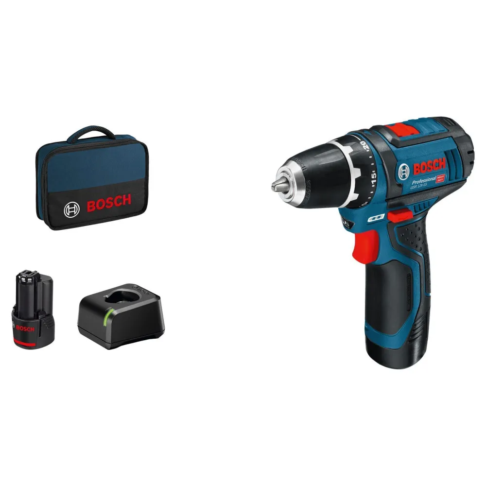 Bosch Akku-Bohrschrauber GSR 12V-15 / 2x 2,0 Ah Akku + Ladegerät Softbag - 060186810F