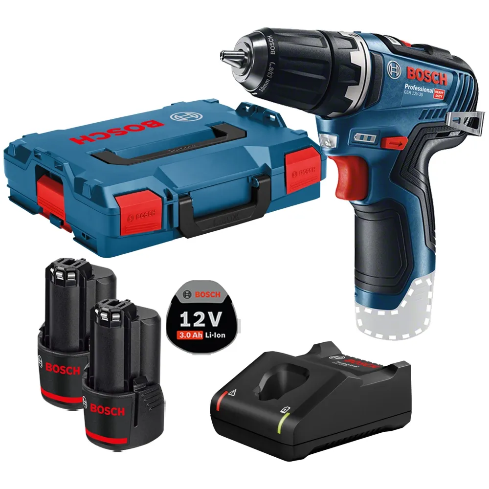 Bosch Akku-Bohrschrauber GSR 12V-35 12 V / 2x 3,0 Ah Akku + Ladegerät L-Boxx - 06019H8002