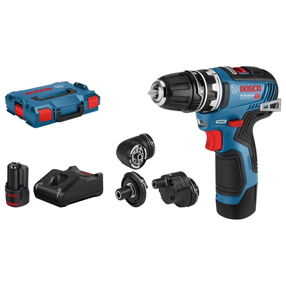 Bosch Akku-Bohrschrauber GSR 12V-35 FC FlexiClick 12 V / 2x 3,0 Ah Akku + Ladegerät inkl. 4 Aufsätzen L-Boxx - 06019H3000