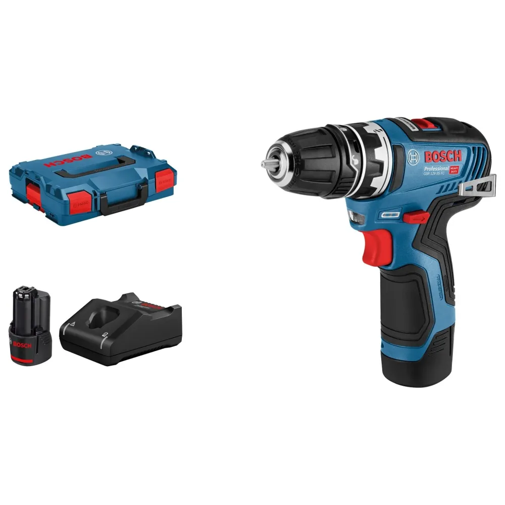 Bosch Akku-Bohrschrauber GSR 12V-35 FC FlexiClick 12 V / 2x 3,0 Ah Akku + Ladegerät inkl. Bohrfutteraufsatz L-Boxx - 06019...