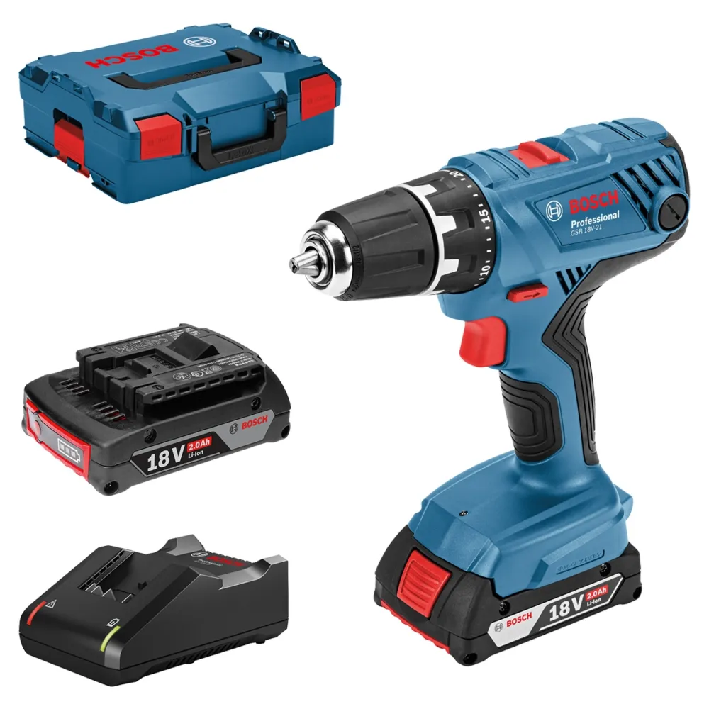 Bosch Akku-Bohrschrauber GSR 18V-21 / 2x 2,0 Ah Akku + Ladegerät L-Boxx - 06019H1008