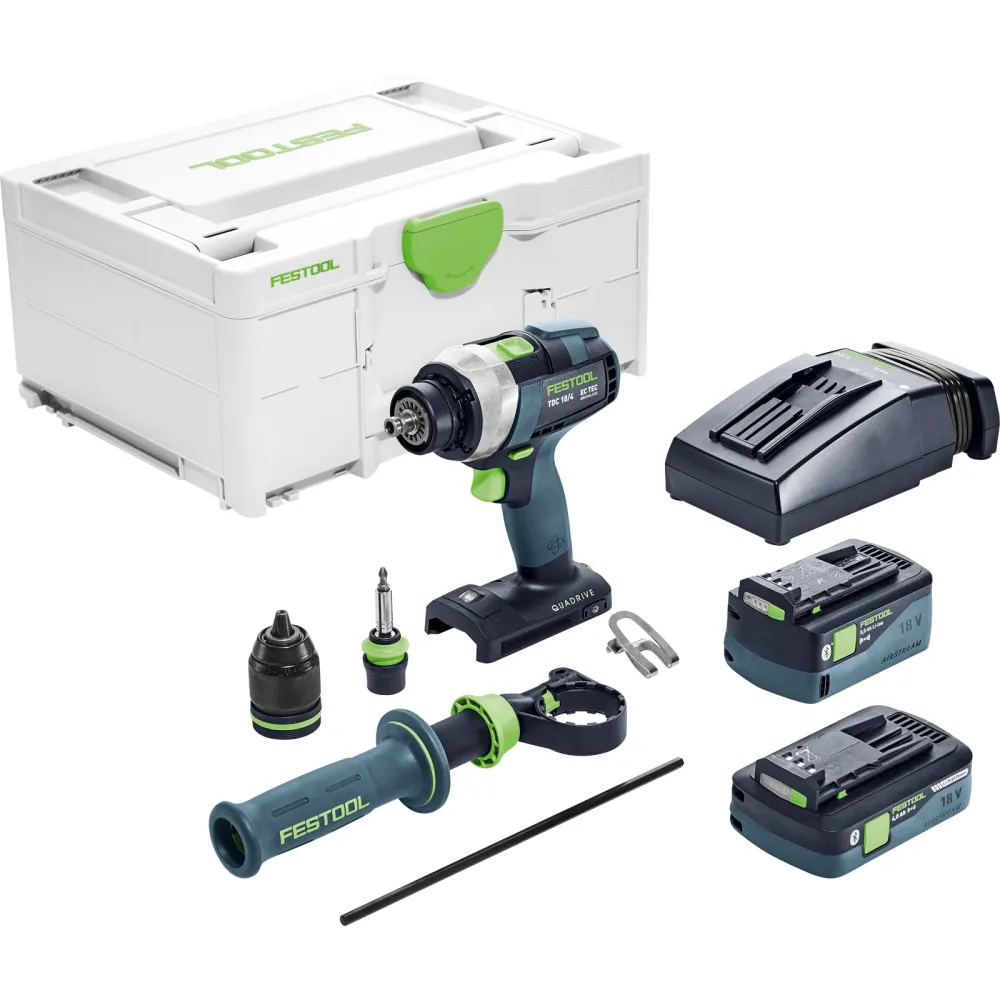 Festool Akku-Bohrschrauber TDC 18/4 5,0/4,0 I-Plus QUADRIVE / 1x 4,0 1x 5,0 Akku + Ladegerät + Zubehör im Systainer - 577649