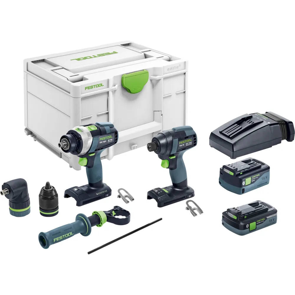 Festool Schrauber- und Bohrer-Set TID 18 5,0/4,0-Set TPC 18/4 / 1x 4,0 + 1x 5,0 Ah Akku + Ladegerät + Zubehör im Systainer...