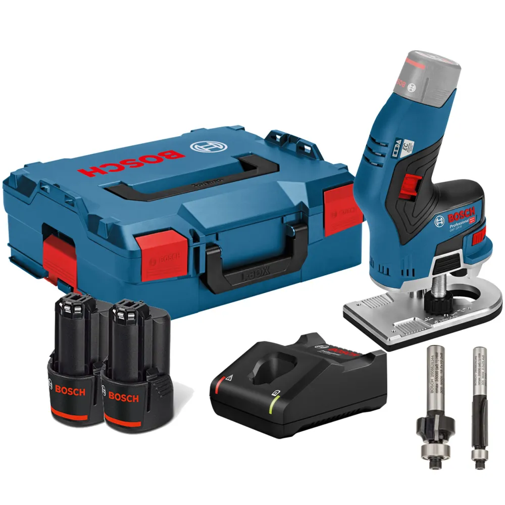 Bosch Akku-Kantenfräse GKF 12V-8 12V / 2x 3,0 Ah Akku + Ladegerät inkl. 2x Fräser L-Boxx - 06016B0000