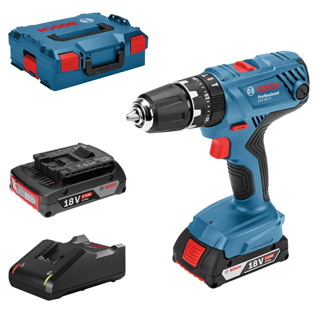 Bosch Akku-Schlagbohrschrauber GSB 18V-21 / 2x 2,0 Ah Akku + Ladegerät L-Boxx - 06019H1107