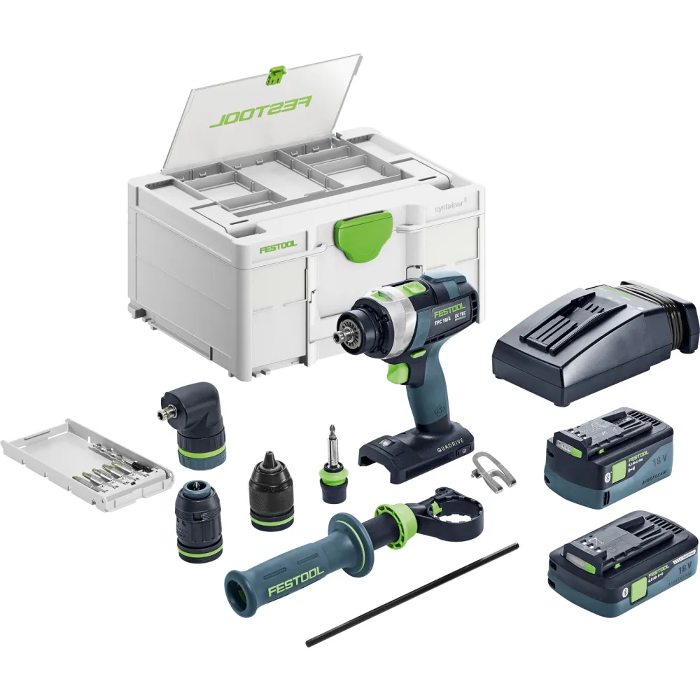 Festool Akku-Schlagbohrschrauber TPC 18/4 5,0/4,0 I-Set/XL QUADRIVE / 1x 4,0 1x 5,0 Akku + Ladegerät + Zubehör im Systaine...
