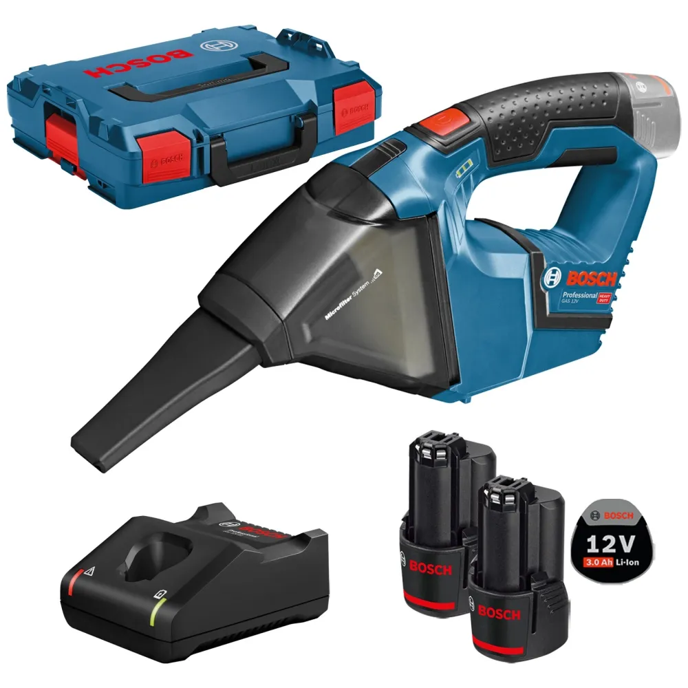 Bosch Akku-Sauger GAS 12V / 2x 3,0 Ah Akku + Ladegerät inkl. Zubehör-Set L-Boxx - 06019E3003