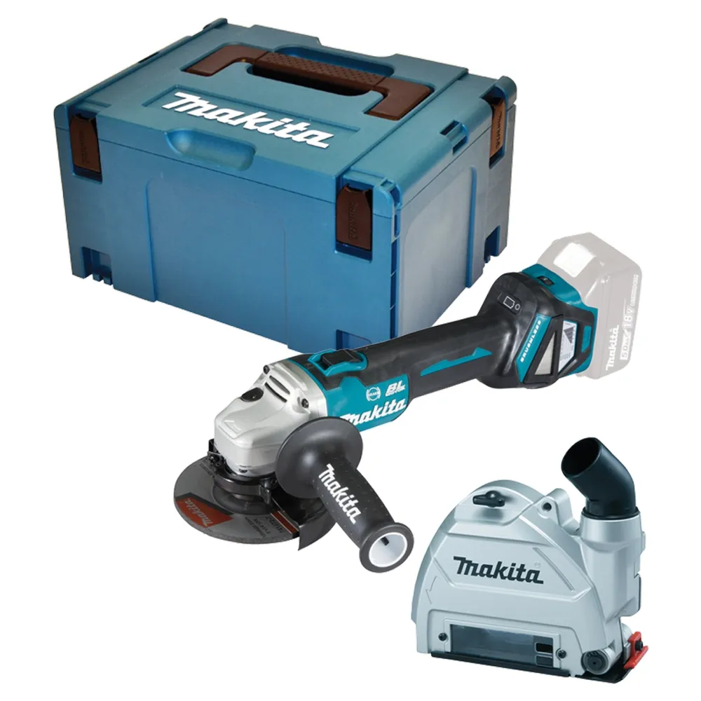 Makita DGA514ZJU1 Akku-Winkelschleifer Ø 125 mm 18 V Solo mit Bluetooth und Absaughaube im Makpac