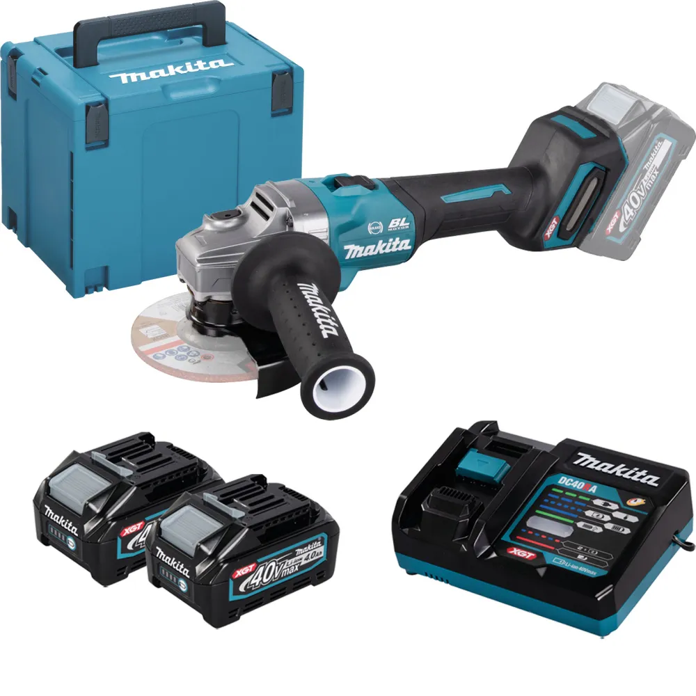 Makita GA005GM201 Akku-Winkelschleifer XGT Ø 125 mm 40 V max. / 2x 4,0 Ah Akku + Ladegerät MAKPAC
