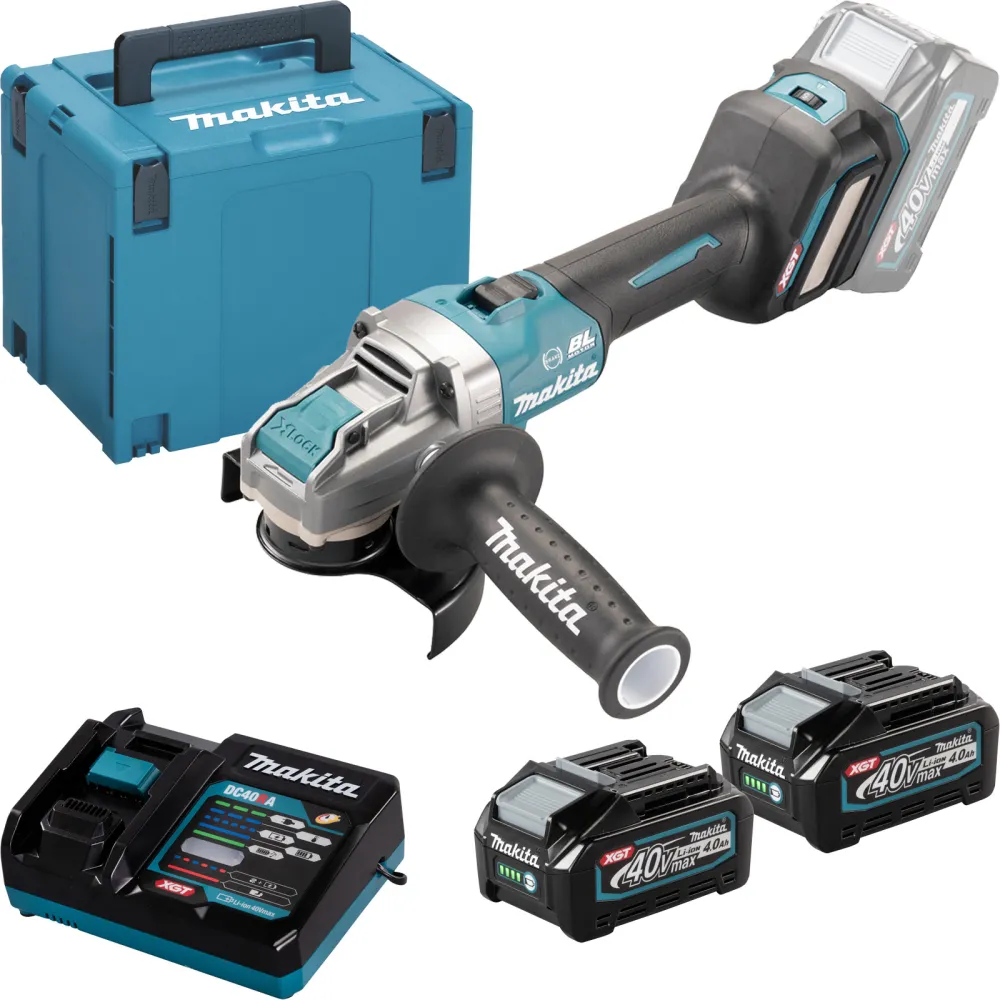 Makita GA041GM201 Akku-Winkelschleifer Ø 125 mm 40 V max. / 2x 4,0 Ah Akku + Ladegerät im MAKPAC