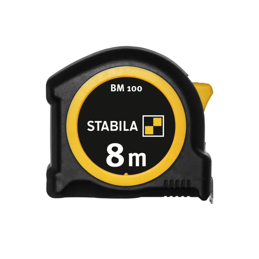 STABILA Taschenbandmaß BM 100, 8 m, Maßband mit metrischer Skala, bruchsicheres ABS-Gehäuse, beweglicher Anfangshaken, Gür...