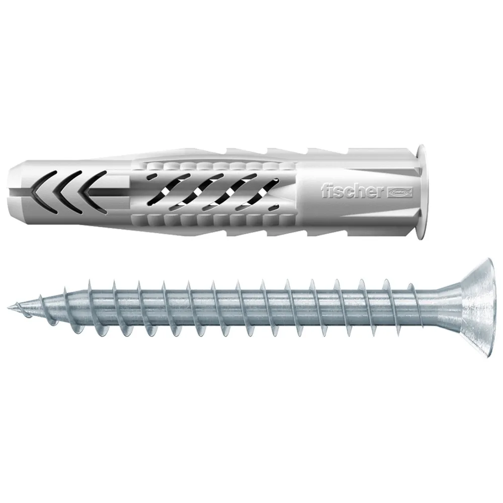 Fischer 10x Universaldübel UX 10X60 R S/20 mit Rand und Schraube - 94761