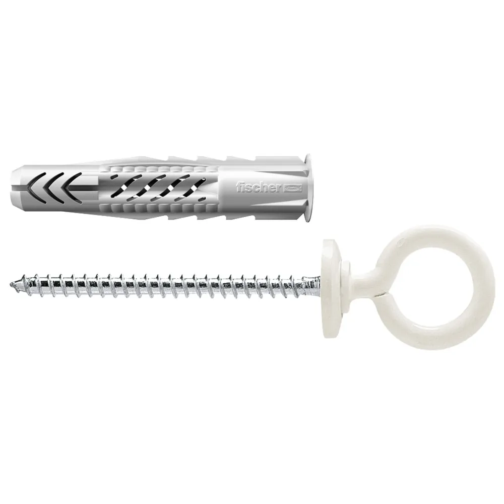 Fischer 25x Universaldübel UX 8X50 OH N mit Rand und Ösenschraube nylonbeschichtet - 94414