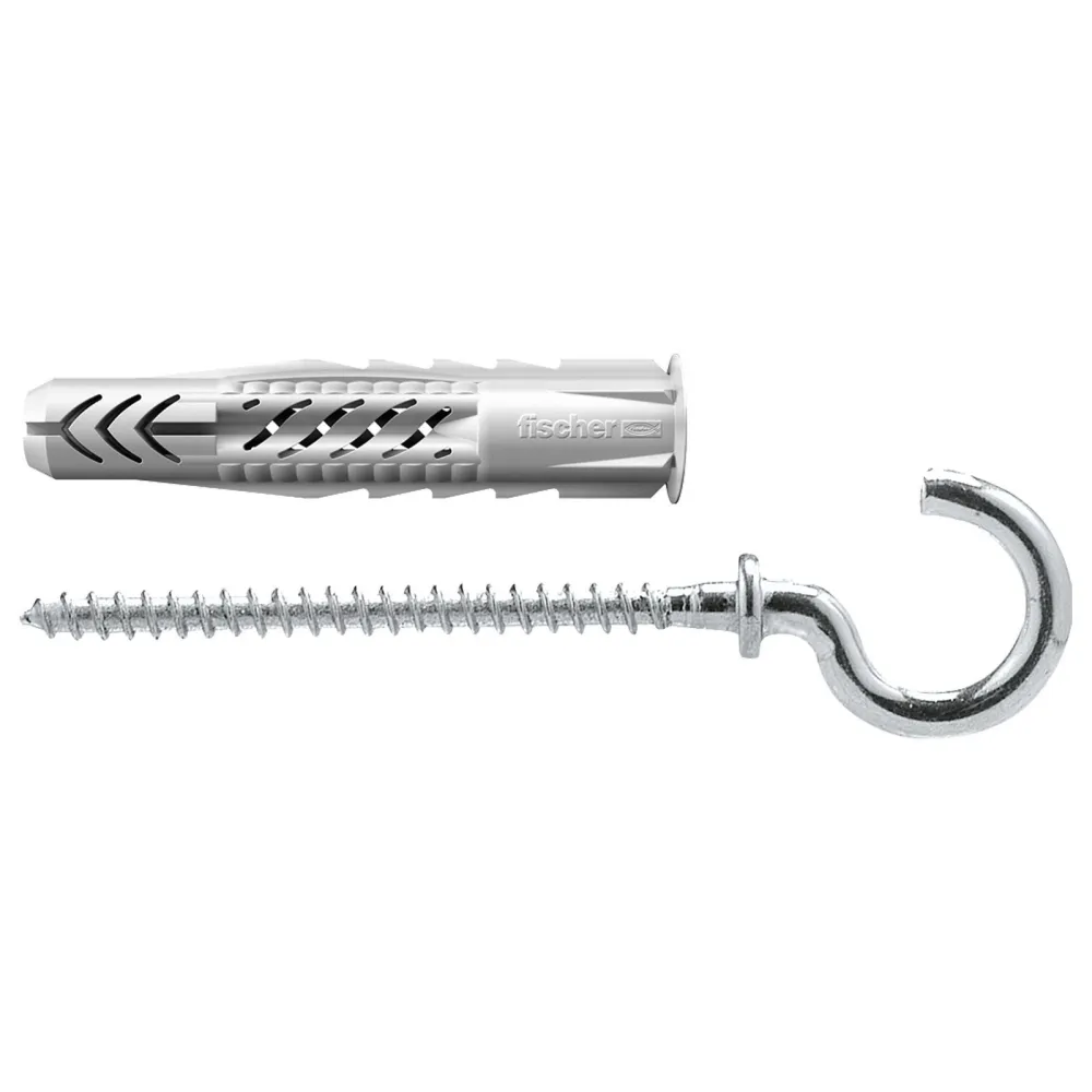 Fischer 25x Universaldübel UX 8 x 50 RH mit Rand und Rundhaken - 94409
