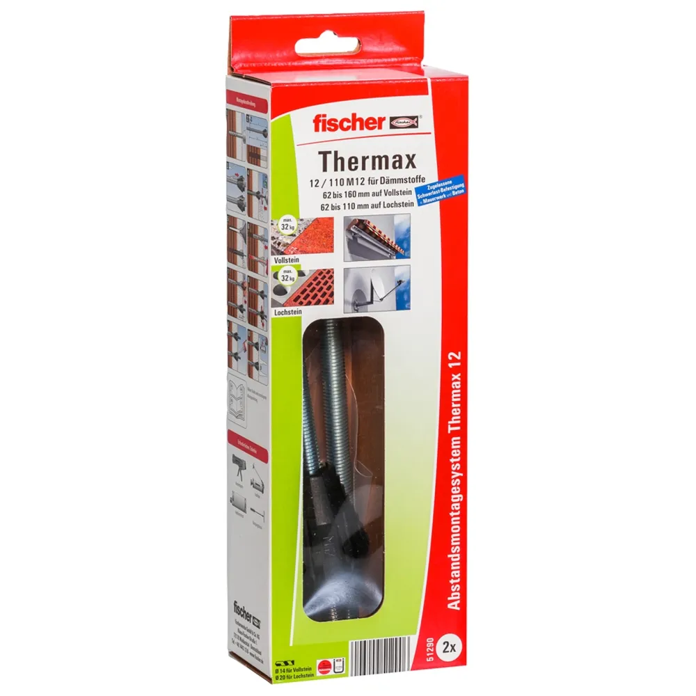Fischer 2x Abstandsmontagesystem Thermax 12/110 M12 B gvz - 51290