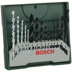 Bosch Mini-X-Line Mixed-Set, 15tlg., 5 Stein-, 5 Metall-, 5 Holzbohrer - 2607019675
