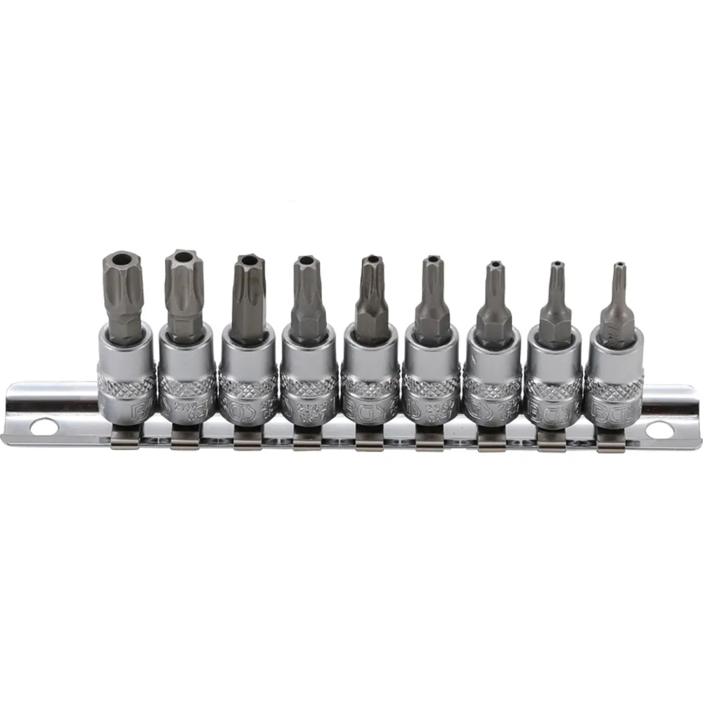 BGS Bit-Einsatz-Satz Antrieb Innenvierkant 6,3 mm (1/4") T-Profil (für Torx) mit Bohrung T10 - T50 9tlg. - 2165