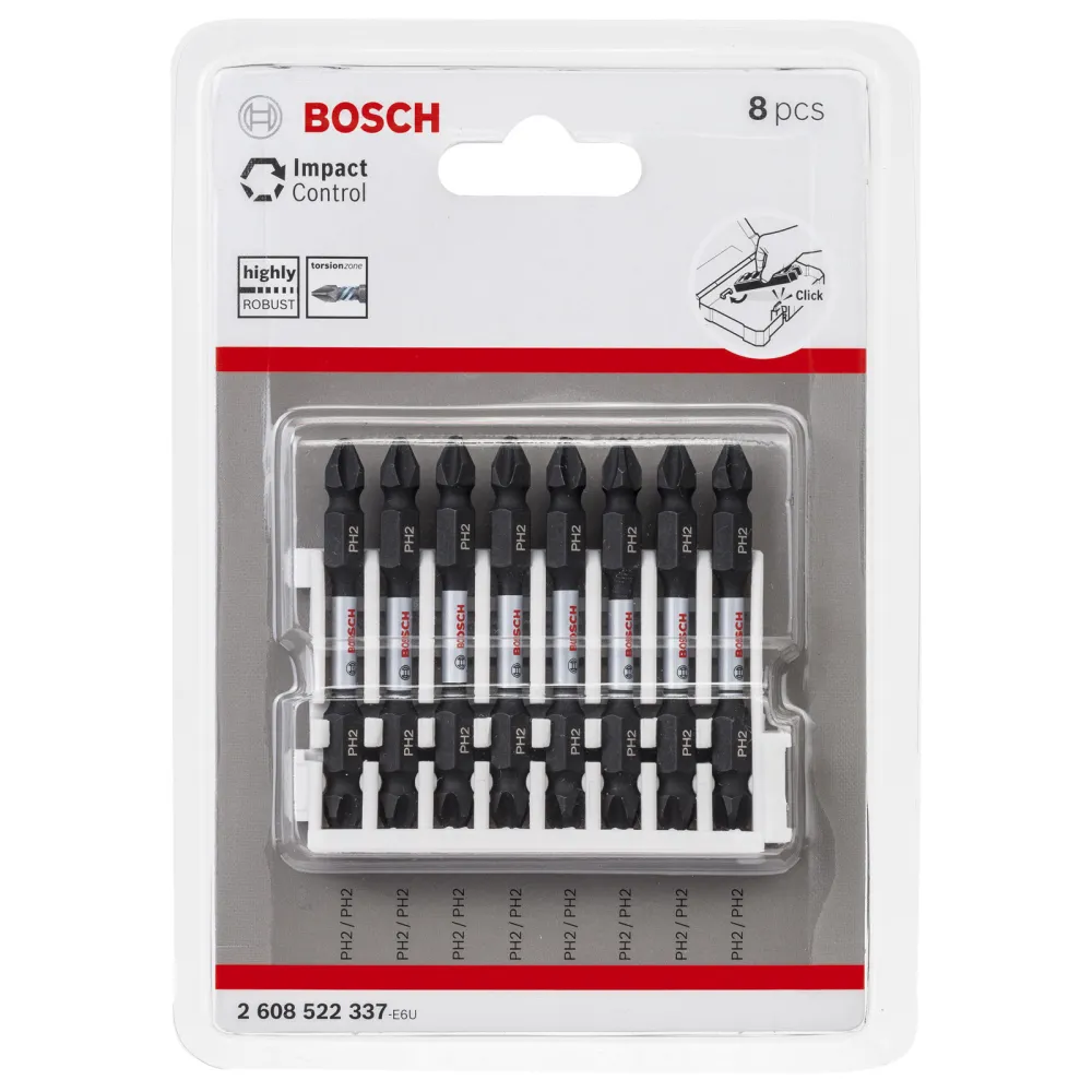 Bosch PRO Impact Schrauberbit mit Doppelklingen und Pick and Click-Einsätzen PH2 65 mm 8-tlg. - 2608522337