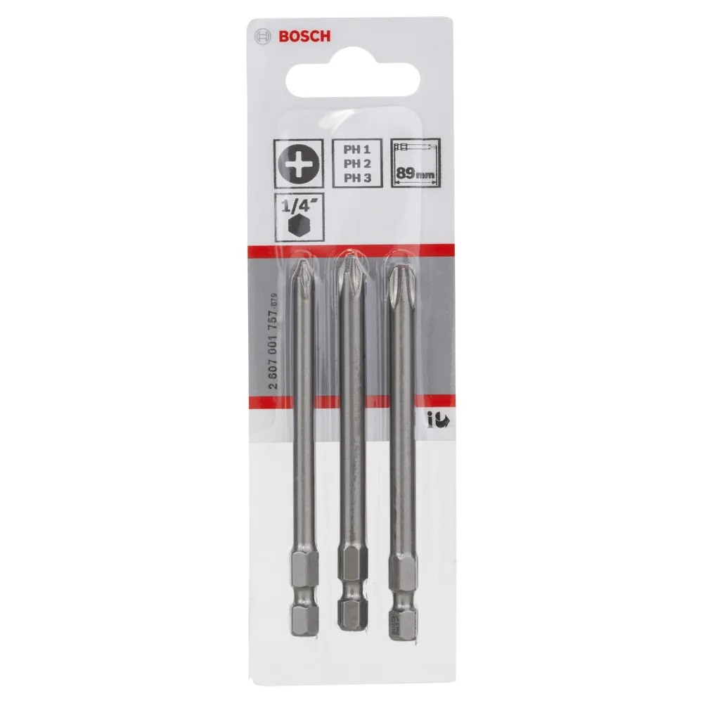 Bosch Schrauberbit-Set Extra-Hart, 3tlg. PH1, PH2, PH3, 89 mm - 2607001757