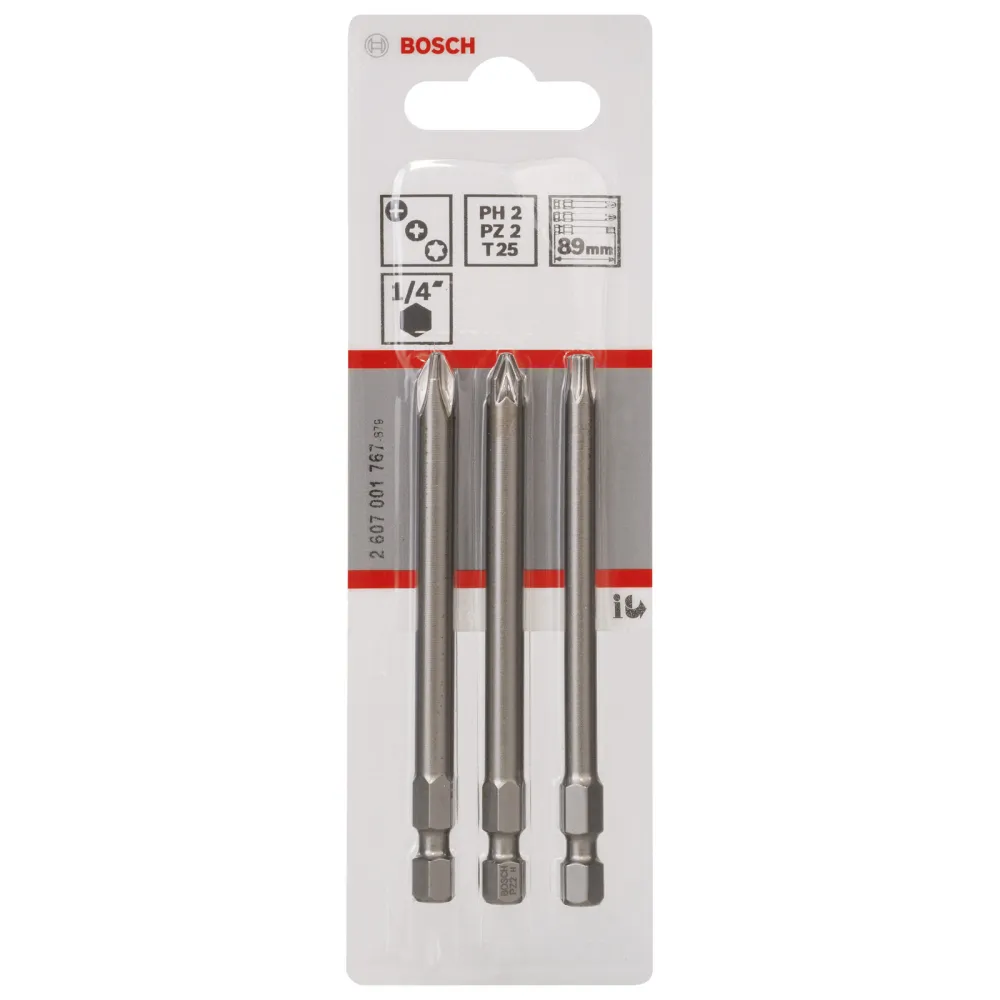 Bosch Schrauberbit-Set Extra-Hart, 3tlg. PH2, PZ2, T25, 89 mm -2607001767