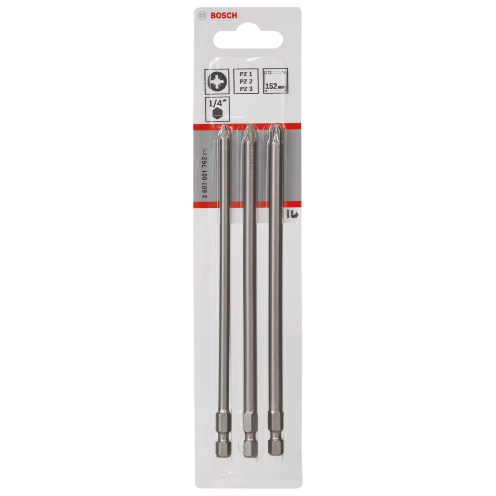 Bosch Schrauberbit-Set Extra-Hart, 3tlg. PZ1, PZ2, PZ3, 152 mm - 2607001762