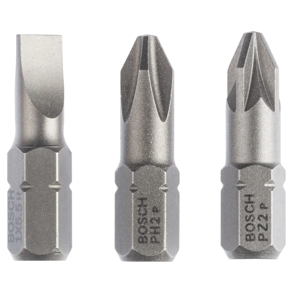 Bosch Schrauberbit-Set Extra-Hart (gemischt), 3tlg. S 1,0x5,5, PH2, PZ2, 25 mm - 2607001766