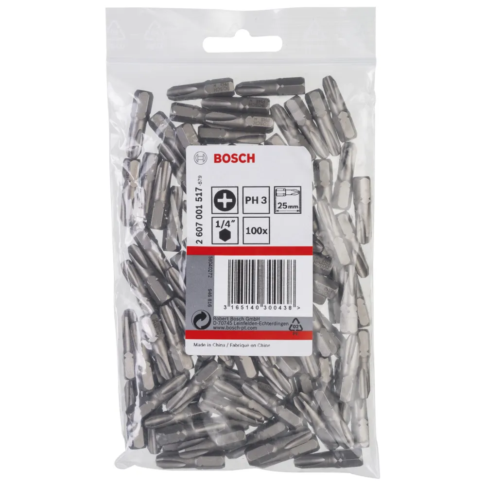 Bosch 100x Schrauberbit Extra-Hart, PH 3, 25 mm - 2607001517