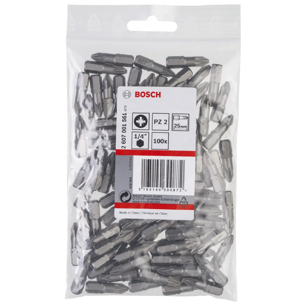 Bosch 100x Schrauberbit Extra-Hart, PZ 2, 25 mm - 2607001561
