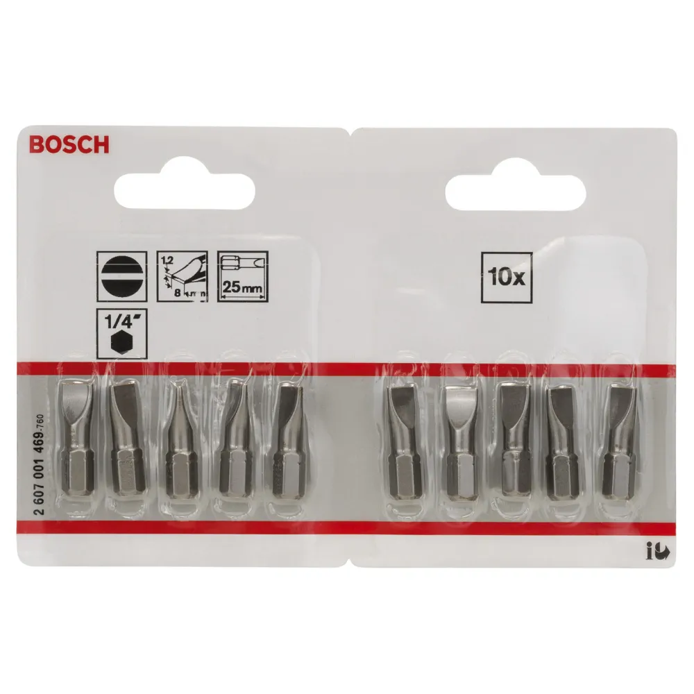 Bosch 10x Schrauberbit Extra-Hart, S 1,2 x 8,0, 25 mm - 2607001469