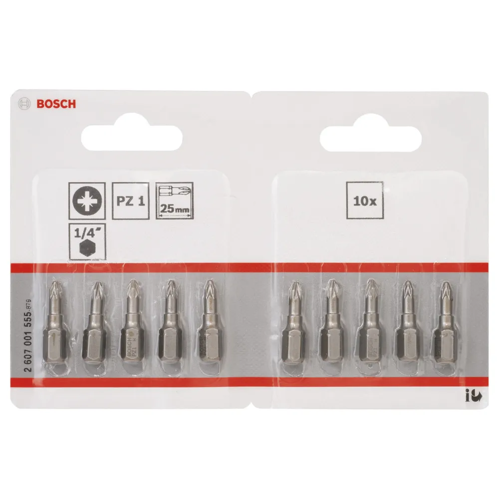 Bosch 10x Schrauberbit Extra-Hart, PZ 1, 25 mm - 2607001555