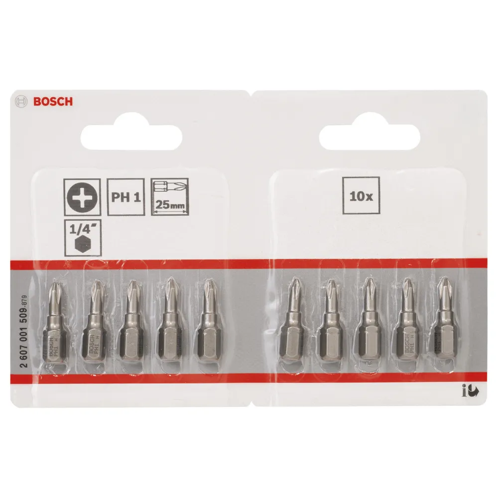 Bosch 10x Schrauberbit Extra-Hart, PH 1, 25 mm im Blister - 2607001509