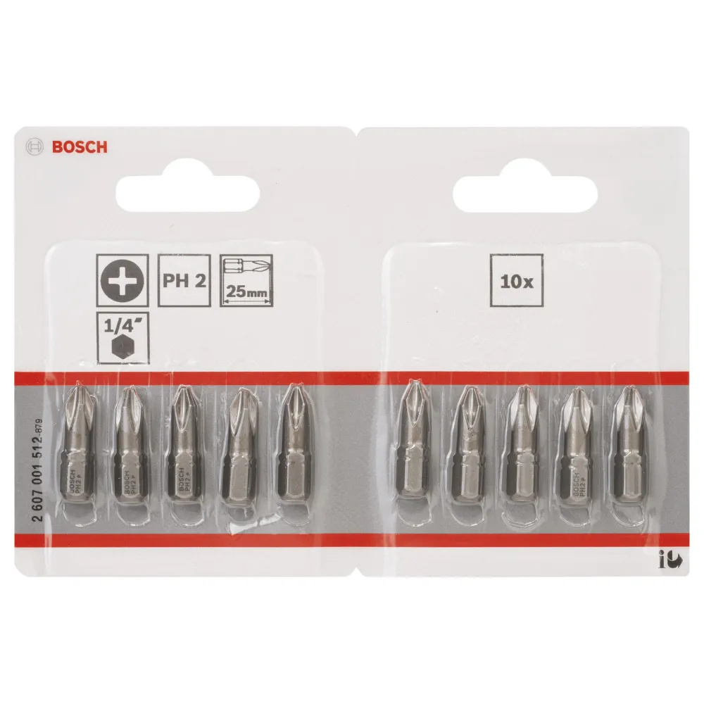 Bosch 10x Schrauberbit Extra-Hart, PH 2, 25 mm im Blister - 2607001512