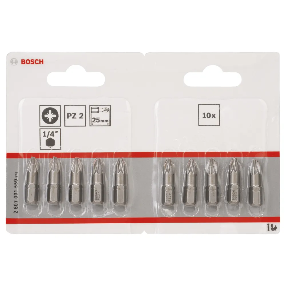 Bosch 10x Schrauberbit Extra-Hart, PZ 2, 25 mm im Blister - 2607001559