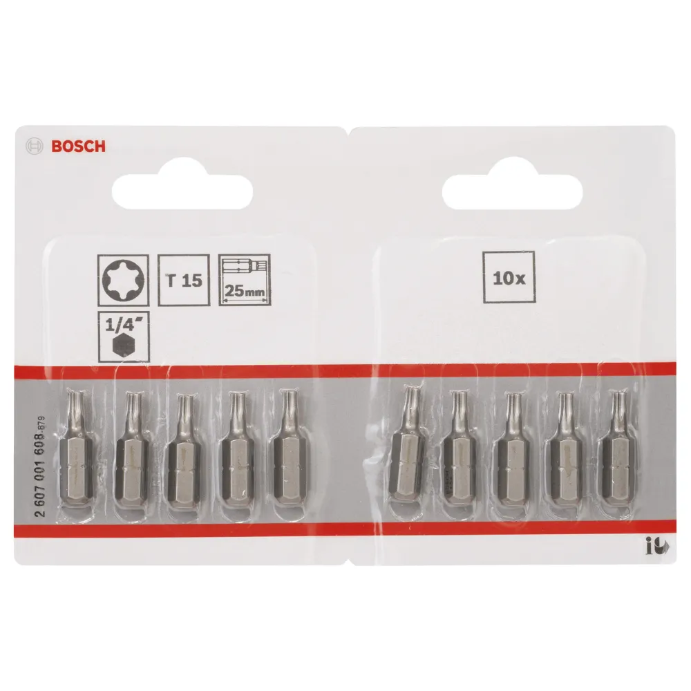 Bosch 10x Schrauberbit Extra-Hart, T15, 25 mm - 2607001608