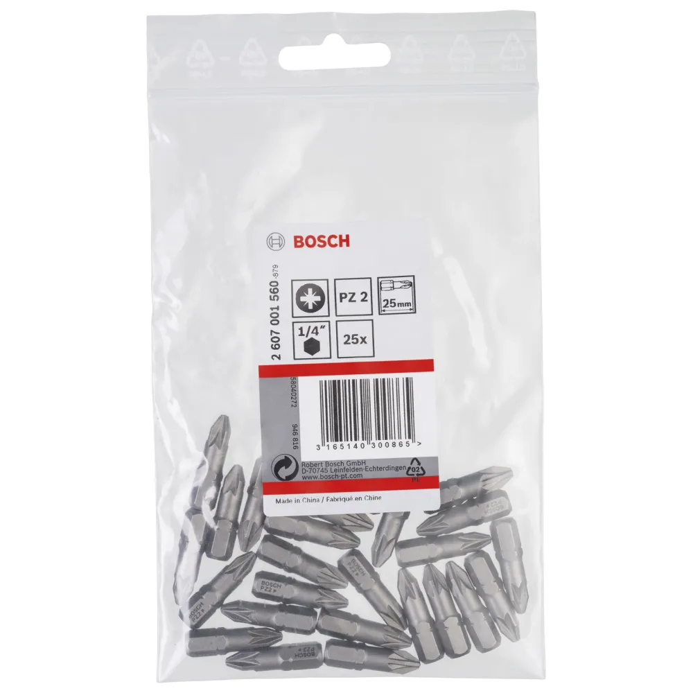Bosch 25x Schrauberbit Extra-Hart, PZ 2, 25 mm - 2607001560