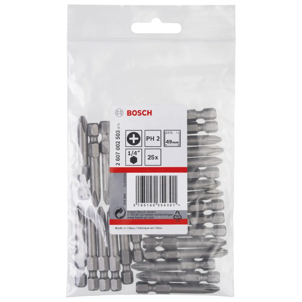 Bosch 25x Schrauberbit Extra-Hart, PH 2, 49 mm - 2607002503