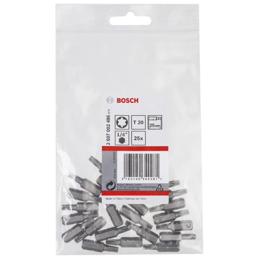 Bosch 25x Schrauberbit Extra-Hart, T20, 25 mm - 2607002496