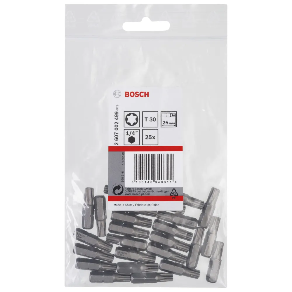 Bosch 25x Schrauberbit Extra-Hart, T30, 25 mm - 2607002499