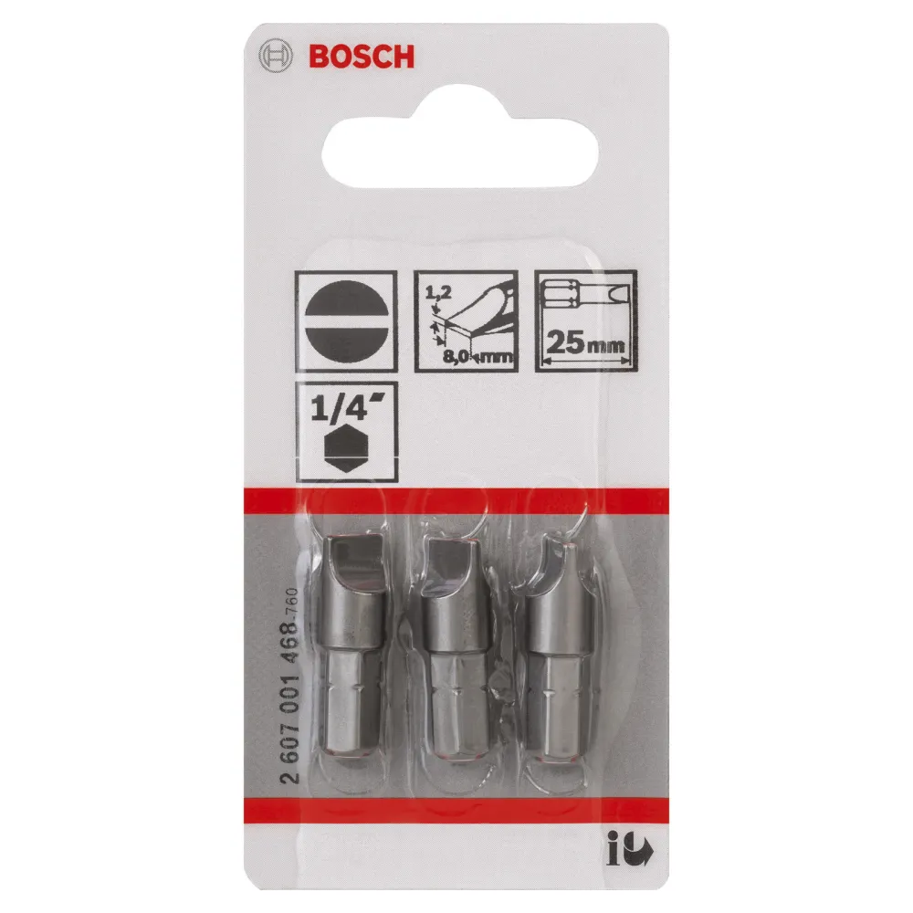 Bosch 3x Schrauberbit Extra-Hart, S 1,2 x 8,0, 25 mm - 2607001468